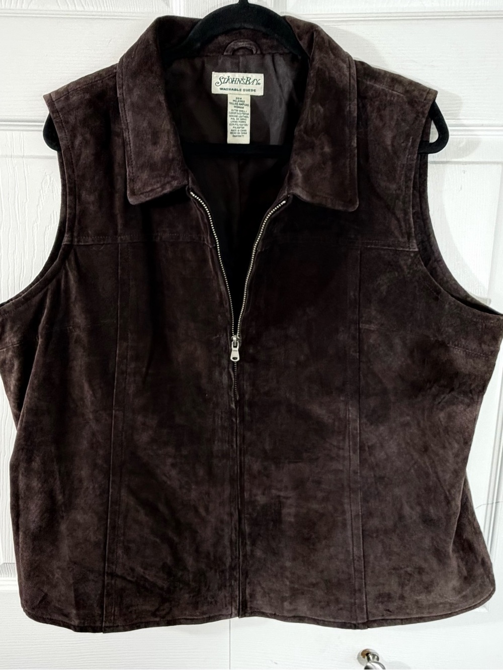 St. John's Bay Women's Dark Brown Suede Leather Zip Vest Western Rodeo Size 20 W